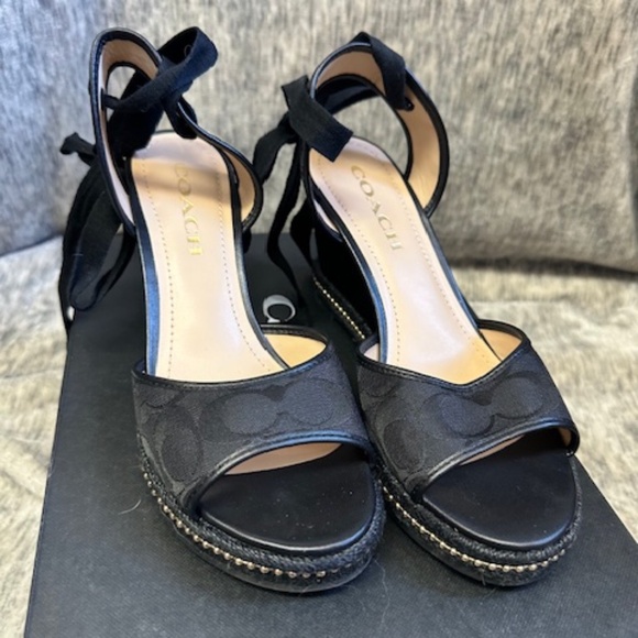 Coach Page Wedge In Recycled Signature Jacquard Size 6.5 - Picture 1 of 9